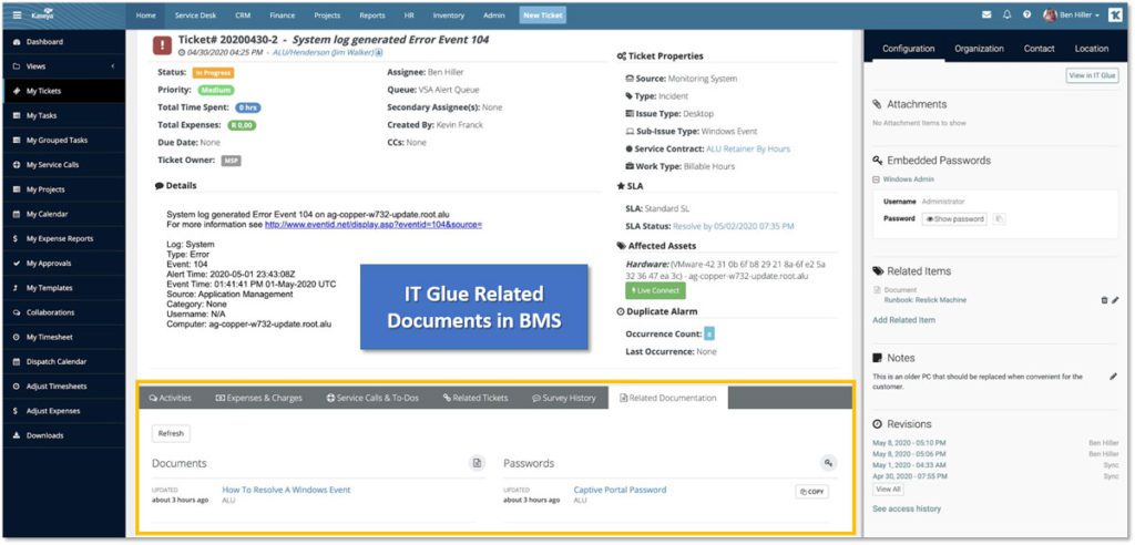 IT Glue Related Documents in Kaseya BMS