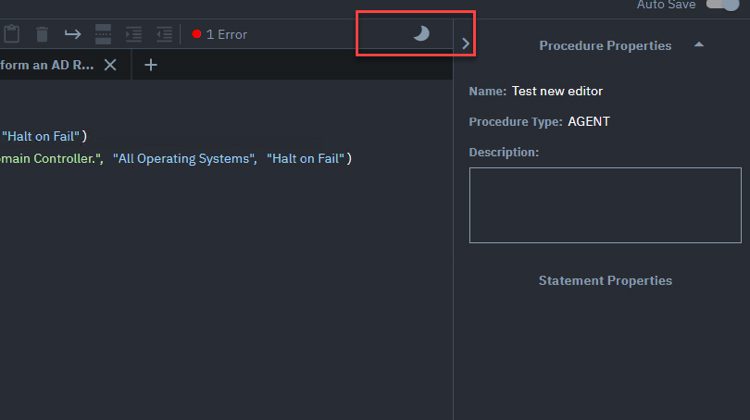 VSA Agent Procedure Editor - Dark Mode