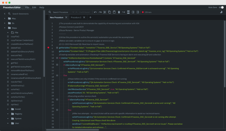VSA Procedure Editor for Automation